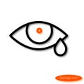 Simple linear image of the eye with an orange pupil and tears, line icon, flat style