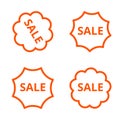 A simple linear image of four stickers with the sale, monochrome orange, a flat line icon