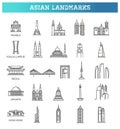 Simple linear Vector icon set representing global tourist asian landmarks and travel destinations for vacations Royalty Free Stock Photo