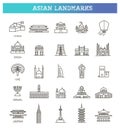 Simple linear Vector icon set representing global tourist asian landmarks and travel destinations for vacations Royalty Free Stock Photo