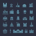 Simple linear Vector icon set representing global tourist landmarks and travel destinations for vacations Royalty Free Stock Photo