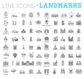 Simple linear Vector icon set representing global tourist landmarks and travel destinations for vacations Royalty Free Stock Photo