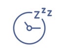 Simple lineart clock icon with arrows at night sleeping time. Bedtime symbol in line art style. Pictogram for web