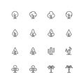 Simple lineart trees icons. Vector landscape line symbols. Isolated plant signs