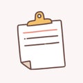 Simple lined note paper attached with a clip. Reminder sheet or sticker. Office stationery, memo page for notes isolated