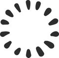 Simple loading icon with sixteen dark gray rounded petals spinning clockwise against a white background, creating a