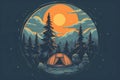 Simple Logo of Camping with Tent and Pine Trees and Sunset (Generative AI) Royalty Free Stock Photo