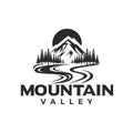 Simple logo design mountain peaks and valleys, rivers, trees templates, mountain logo illustrations Royalty Free Stock Photo