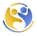 simple logo with people blue and yellow in circle showing connection