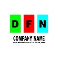 Simple logo. The three letters DFN are located on three separate squares of different colors. Vector Royalty Free Stock Photo