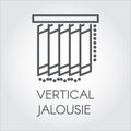 Simple logo of window vertical jalousie for house interior. Icon drawing in thin linear style for different design needs