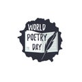 Simple logo for World Poetry Day. Icons of quill pen and book Royalty Free Stock Photo