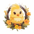 Simple logo of a yellow chick in a nest on a white background. Symbol of spring Royalty Free Stock Photo