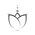 Simple Lotus flower icon with black lines and dots on white background. Vector design for spa, yoga, business, relax EPS