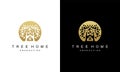 Simple Luxury Gold tree, home, leaf, sun Vector Logo Design Royalty Free Stock Photo