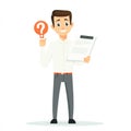simple man Holding a question mark in one hand answer sheet in the other flar vector Royalty Free Stock Photo