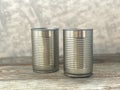 Two tin cans, recycling, suitable for children`s craft. Royalty Free Stock Photo