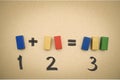 Simple math addition on aged paper for kids