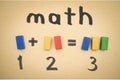 Simple math addition on aged paper for kids