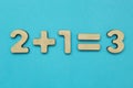 A simple mathematical example for children on a blue background Royalty Free Stock Photo