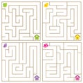 Simple maze abstract game. Help bird find birdhouse. Logical worksheets for kids.