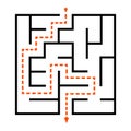 Simple maze design with solution path highlighted in orange Royalty Free Stock Photo