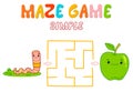 Simple Maze puzzle game for children. Color simple maze or labyrinth game with worm