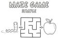 Simple Maze puzzle game for children. Outline simple maze or labyrinth game with worm