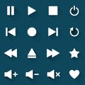 Simple media player icons on dark blue background