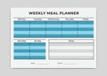 Simple menu meal planner weekly grid template blue color vector