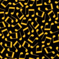 Simple messy golden music notes on black seamless pattern, vector