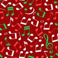 Simple messy red green and white music notes with treble and bass clefs, christmas colors, seamless pattern, vector Royalty Free Stock Photo