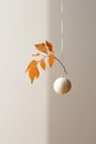 Simple, minimal arrangement, twig with Autumn leaves, sunlight, shadows, generative AI Royalty Free Stock Photo