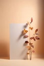 Simple, minimal arrangement, twig with Autumn leaves, sunlight, shadows, generative AI Royalty Free Stock Photo