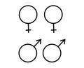 Male and female sex gender black pictogram icons denoting homosexuality