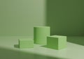 Simple Minimal Light, Pastel Green Three Podium or Stand Composition for Product Display. Geometric form 3D Rendering Background Royalty Free Stock Photo