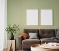 Simple minimal modern style interior, Frame mock up on green wall background