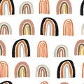 Simple minimalism seamless pattern with gouache pastel color rainbows, kid drawn style.