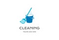 Simple Minimalist Bucket Pail Kibble with Mop for Cleaning Service Logo Design Vector