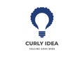 Simple Minimalist Clever Curly Hair with Lamp Light Bulb for Smart Idea Innovation Logo Design Vector Royalty Free Stock Photo