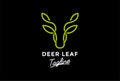 Simple Minimalist Deer Antler Elk Stag with Green Leaf Plant Tree Line Monogram Logo Design