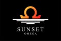 Simple Minimalist Geometric Sunset Sunrise Omega Symbol Logo Design