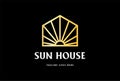 Simple Minimalist Golden Elegant Luxury Geometric Sun House Logo Design Vector