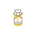 A simple minimalist icon of a glass jar with vitamin C. A small bottle of pills. Pharmacy medicine. Support of immunity