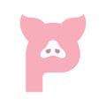 Simple Minimalist Initial Letter P for Pink Pig Icon Symbol Vector Royalty Free Stock Photo