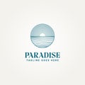 simple minimalist ocean paradise line art icon logo template vector illustration design