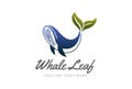 Simple Minimalist Ocean Whale Fish with Green Leaf Tail Logo Design Vector