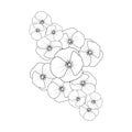 Poppy flower coloring book antistress for children and adults, poppy flower doodle art.