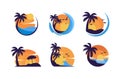 Simple minimalist summer sunset logo design vector template set Royalty Free Stock Photo