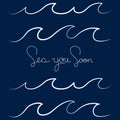 Simple minimalist waves and lettering phrase handdrawn water lake river logo vector illustration, design on darkblue background